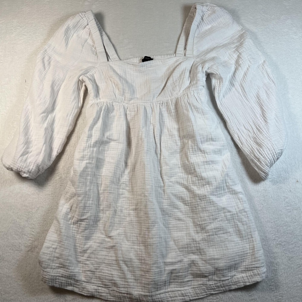 J.Crew Dress Womens Small White Square Neck Smocked Puff Sleeve‎ Mini Sundress